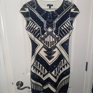 Express Black and White Geometric Sequin Mini Dress